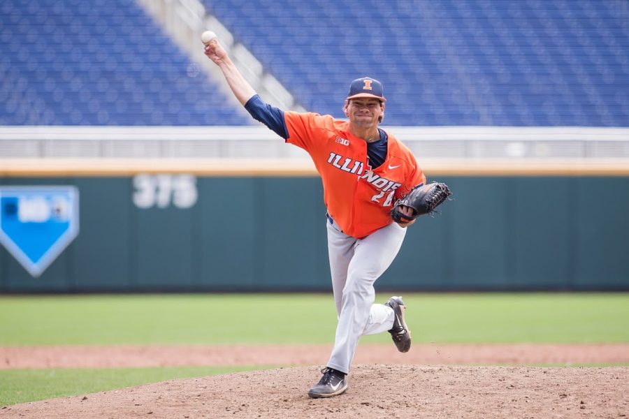 Illinois+pitcher+Garrett+Acton+delivers+the+pitch+during+the+game+against+Michigan+in+the+Big+Ten+Tournament+at+TD+Ameritrade+Park+on+May+23%2C+2019.+Due+to+COVID-19%2C+the+Illini+baseball+team+will+not+participate+in+fall+exhibition+games.