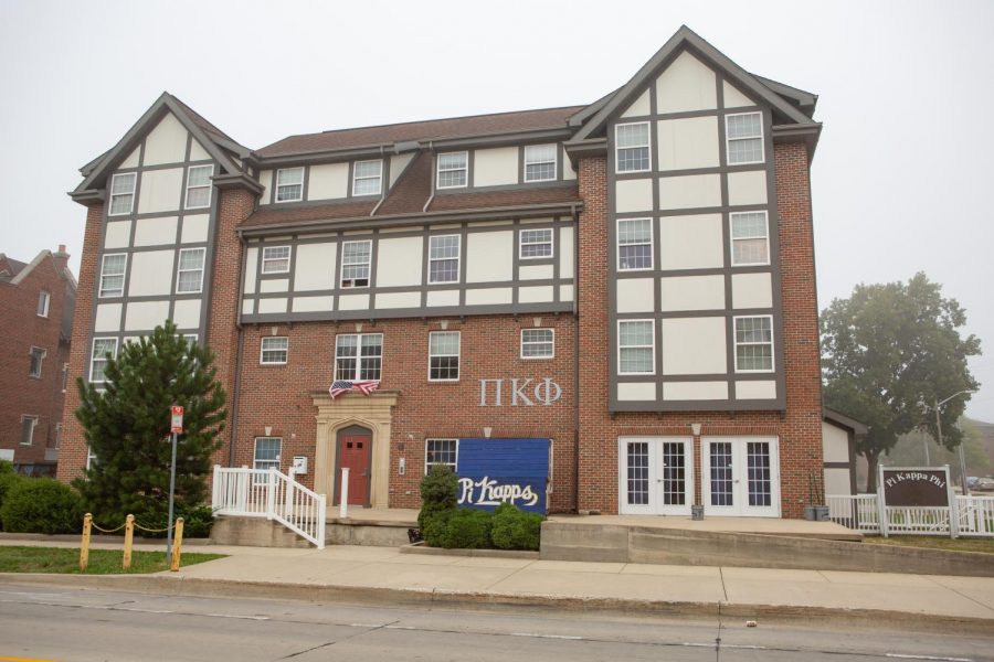 The Pi Kappa Phi fraternity house, located across the street from the SDRP on Gregory Drive, stands tall on Wednesday morning. Pi Kappa Phi was one of the greek organizations recently caught violating COVID-19 policies.