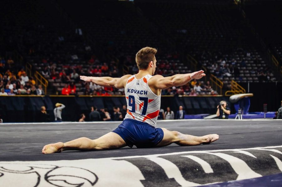 Redshirt junior Jordan Kovach competes at the Men’s Gymnastics Big Ten Championships on April 6, 2019. Kovach and the Illini have recently resumed practice for the winter season.
