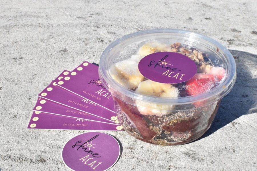 Zoe Hannon’s Shine Acai bowl rests on the ground.