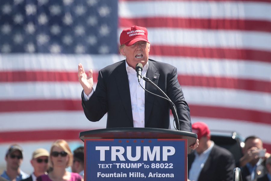 Then Presidential candidate Donald Trump speaks at a rally in Fountain Hills, AZ on March 19, 2016.