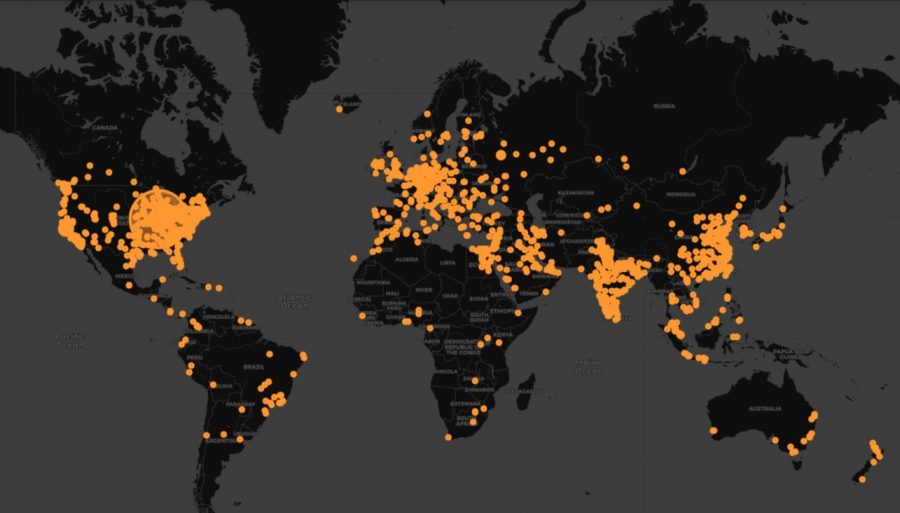A world map with the IP locations of all the users of ClassTranscribe in the world is pictured above. Users include international students scattered around the globe.