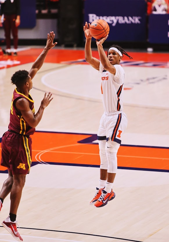 Junior Trent Frazier takes a shot during the game against Minnesota on Tuesday. The Illini won the game 92-65.