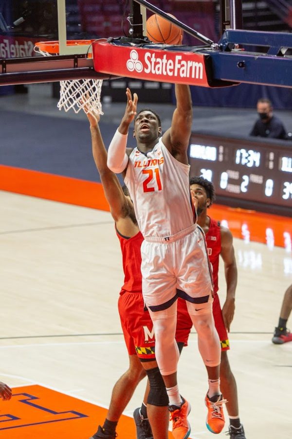 Sophomore Kofi Cockburn takes a shot during the game against Maryland Jan. 11. Cockburn has entered the transfer portal while keeping his name in the NBA Draft.