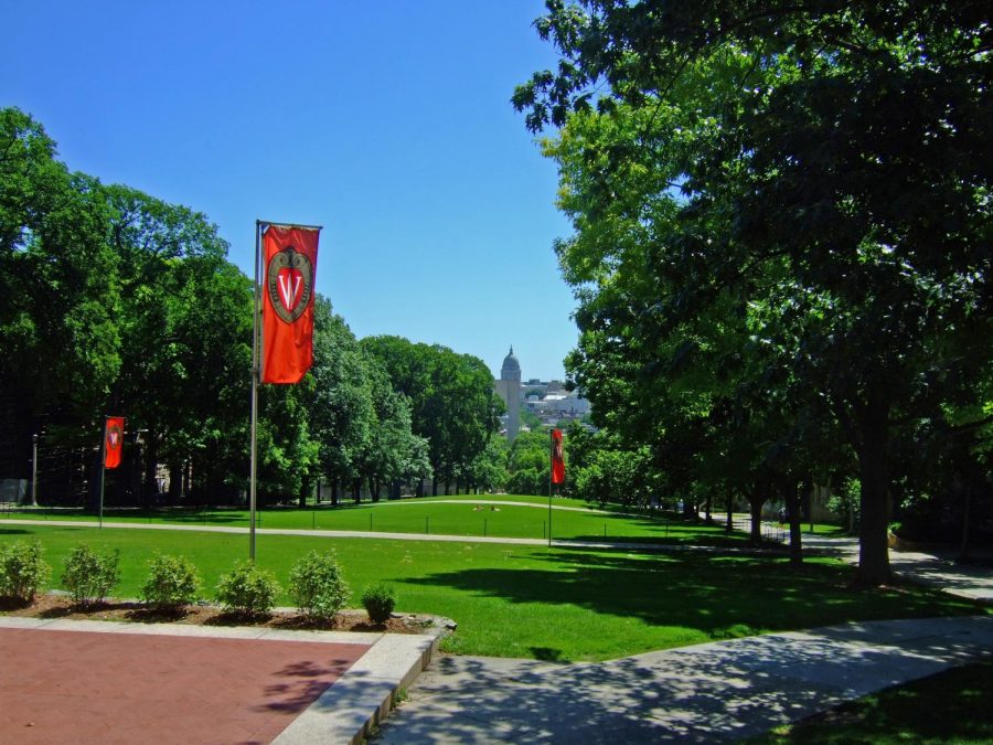 The Main Quad of UW-Madison rests quietly on a summer day. UW-Madison has begun to implement UI’s COVID-19 tests on their campus.