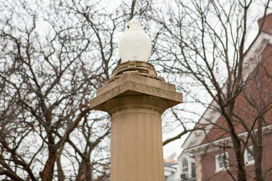 The Eternal Flame, a gift from the class of 1912, stands on the west side of the Main Quad on Sunday morning.