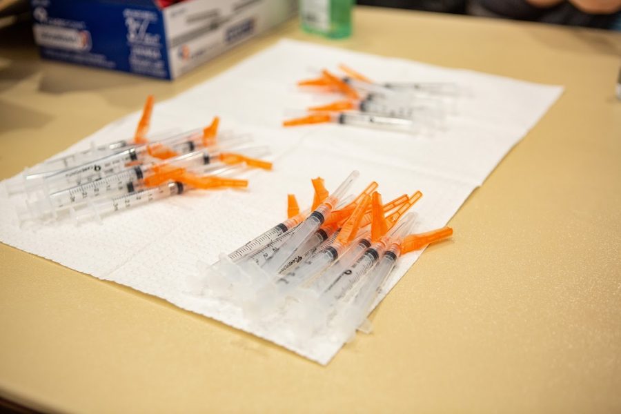 Needles wait to be filled with the Moderna COVID-19 vaccine. Champaign County has administered 18,847 COVID-19 vaccines.