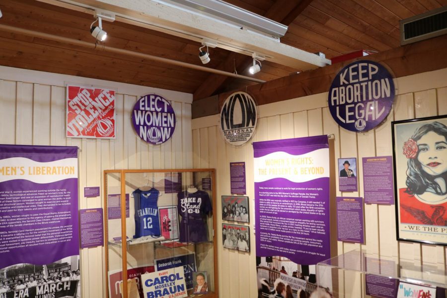 The 70s and 80s Wall of the How Long Must Women Wait exhibit at the Museum of the Grand Prairie rests in the corner of a room. The museum gave a lecture entitled 19 Suffragists, 19 Historic Homes on Thursday.