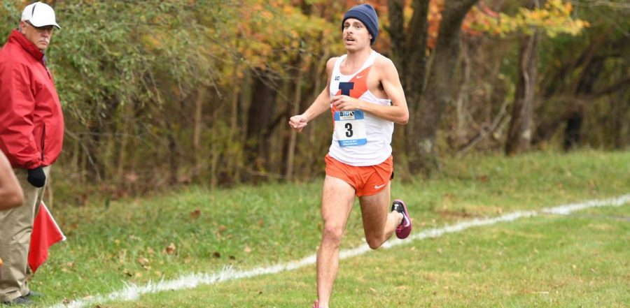 Redshirt senior Jon Davis competes in a cross country race. Davis recently placed second in the Big Ten Championship and made significant gains in the stock market.