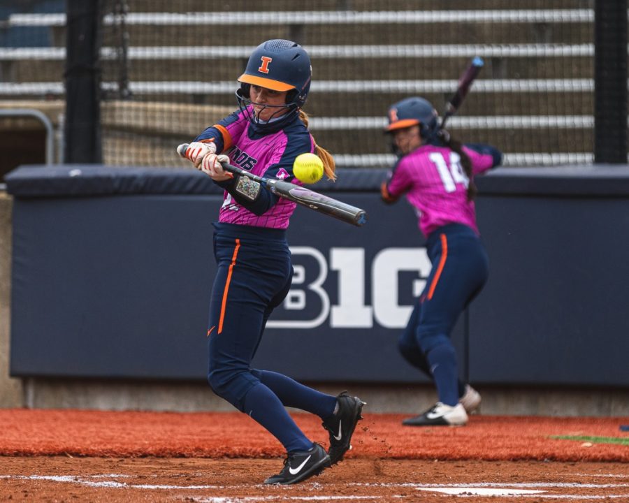 Junior Avrey Steiner hits the ball during the Orange & Blue World Series on Oct. 25. The Illini will begin their 2021 season playing against multiple opponents in Florida this weekend.