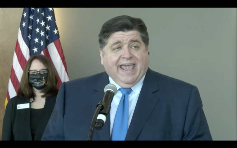 Gov.+J.B.+Pritzker+delivers+his+remarks+after+touring+the+iHotel+vaccination+clinic+in+Champaign+County.+Pritzker%2C+along+with+several+local+government+and+health+officials%2C+updated+the+press+on+coronavirus+news+on+Wednesday%2C+Feb.+3.+