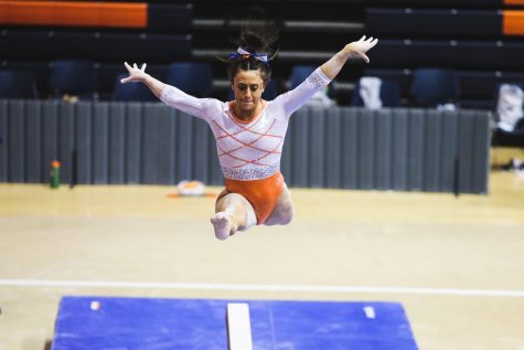 Senior Nicole Biondi performs her beam routine during the meet against Penn State on Jan. 31. The women’s gymnastics team will travel to Georgia for the NCAA Regionals starting Thursday.