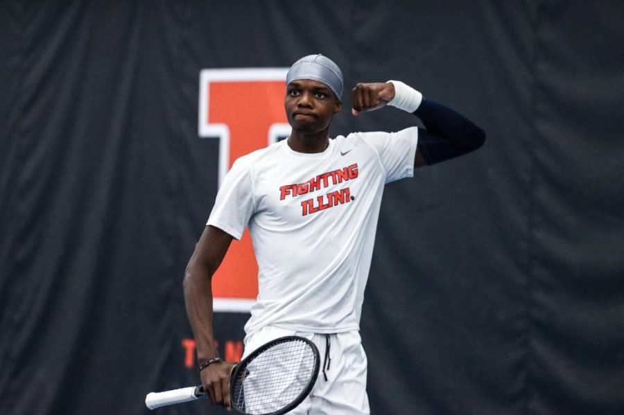 Kweisi Kenyatte celebrates after a play against Northwestern on Sunday. The Fighting Illini are getting ready to compete against the Purdue Boilermakers this weekend in Indiana.