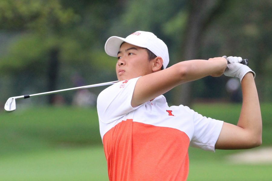 Sophomore Jerry Ji observes as his ball flies through the air during competition. Ji and other members of the men’s golf team have used golf as an outlet for stress relief during the pandemic.