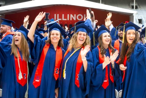 Illinois graduates celebrate during commencement from a previous year.

