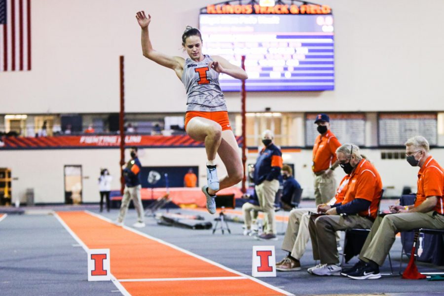 Junior Lucy Lux-Rulons competes in the long jump event during the Illini B1G Multi-Meet on Jan. 30 at the Armory.