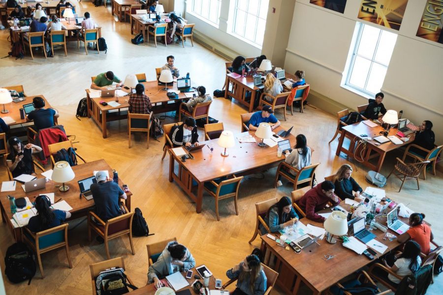 Students study for finals on the second floor of Grainger Library on May 6, 2019. The Champaign-Urbana community celebrates National Library Week with increased activities and events.
