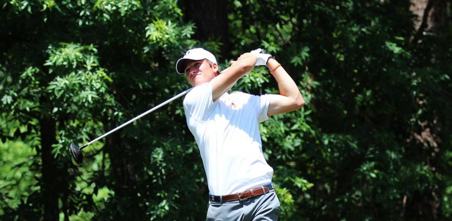 Adrien Dumont De Chassart swings during a match on a sunny day. The Illinois men’s golf team is set to play at the Augusta Haskins Award Invitational at Forest Hills Golf Club this weekend. 