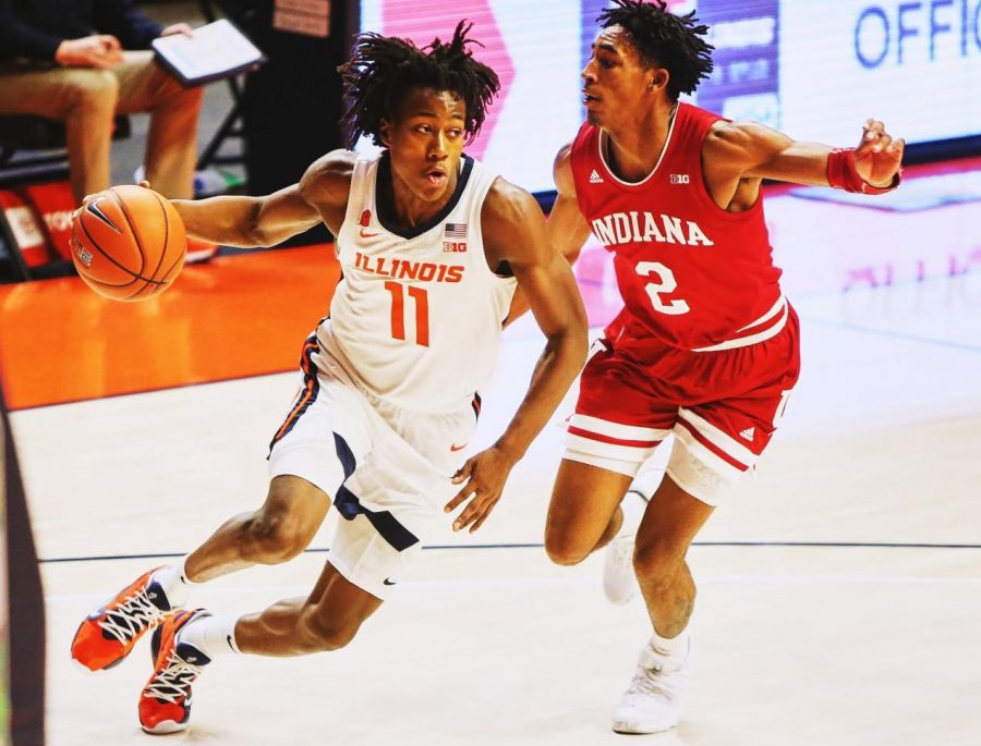 Guard Ayo Dosunmu drives to the basket against Indiana at State Farm Center on Dec. 26. Dosunmu was selected in the 2021 NBA Draft, becoming the first Illini since 2012 to achieve the feat.