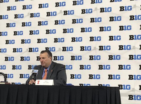 Bret Bielema talks to reporters during Big Ten Media Days at Lucas Oil Stadium on Thursday. Bielema says he has changed a lot since coaching Wisconsin 15 years ago.