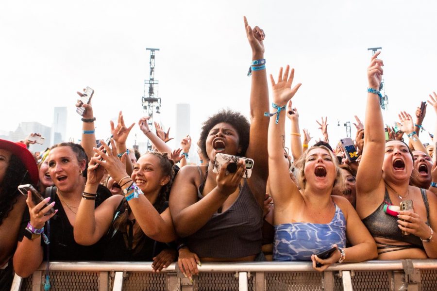 Festivalgoers cheer for Megan Thee Stallion at the T-Mobile stage on July 31 at Lollapalooza.