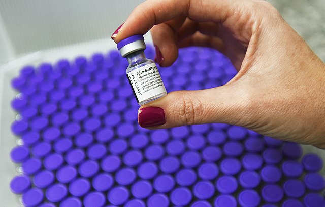 The Pfizer vaccine is shown in a tiny bottle. The Pfizer COVID-19 vaccine has been granted full approval from the FDA. 