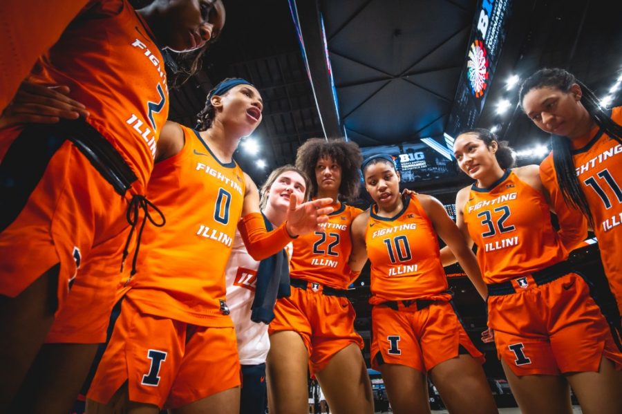 The womens basketball team huddles up before their game against Northwestern on March 10. With the schedule being released, there are several games you do not want to miss. 