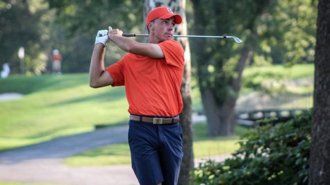 Sophomore Piercen Hunt completes a swing during a meet. Hunt won the Isleworth Collegiate Invitational and with that he earned Big Ten Golfer of the Week.