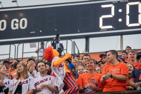 Senior Charlie Foster pounds on his chest during a game against UTSA football on Sept. 04. Foster is the Universitys unofficial mascot because of his game day spirit. 