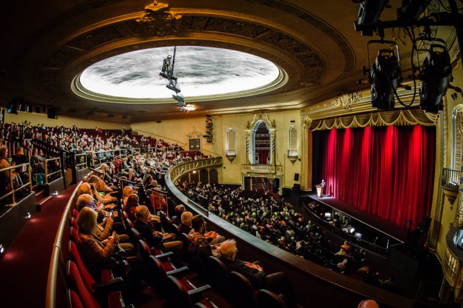 An audience sits in their seats to watch films during Ebertfest in 2018 at the Virginia Theater in Champaign. The theater will reopen for its 100 year anniversary on Dec. 28.