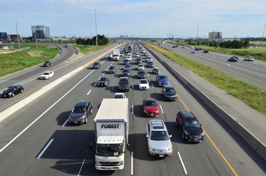 A traffic jam on a highway on July 20, 2018. Columnist Matthew Krauter discusses the dangers of driving on the shoulder of the road. 