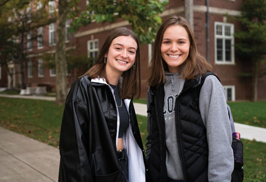 Helene Simmons (left), freshman in ACES, and Hayden Fischer, freshman in LAS, discuss their thoughts on the correlation between Greek Life and sexual assault. 