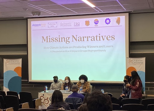 The non-profit social justice RSO Organic Oneness hosted environmental experts from Chicago as a part of their Exchange for Justice Speaker Series with the Gamma Phi Omega sorority. The event was titled, “Missing Narratives: How Climate Actions are Producing Winners and Losers.” 