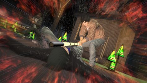 Screenshot from Yazuka 5 Remastered of one of the characters smashing someone down with a weapon. The game includes a variety of features and modes for different types of gameplay. 