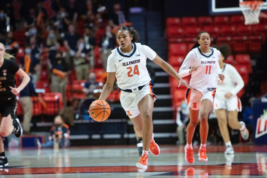 Guard Adalia McKenzie dribbles the ball down the court during the game against Florida State on Dec. 2. The Illini will be up against Butler on Sunday.