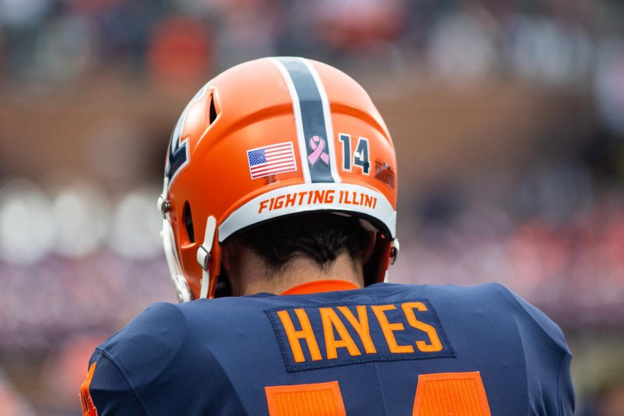 Punter+Blake+Hayes+on+the+sidelines+during+the+second+half+of+the+game+against+the+Rutgers+on+Oct.+30.+Hayes+and+other+players+from+the+team+receive+All-Big+Ten+Honors.+