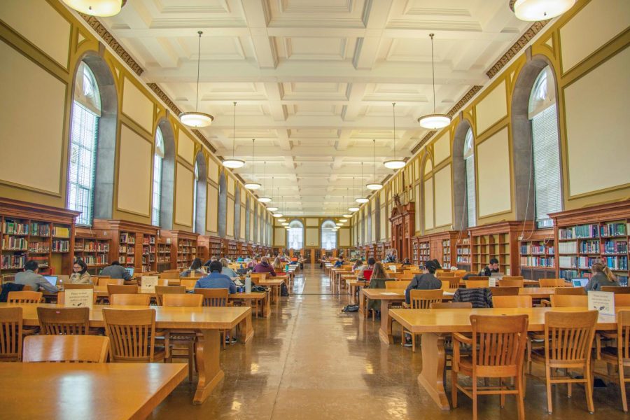 Students studying at the main stacks of the main library on April 30, 2019. The UI library system has been provided with grants as aid during the pandemic.  