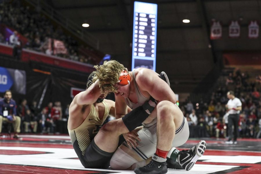 Illinois+wrestling+Luke+Luffman+pins+down+his+Purdue+opponent+during+a+match+from+a+previous+season.+Luffman+won+one+of+the+four+matches+against+Purdue.+
