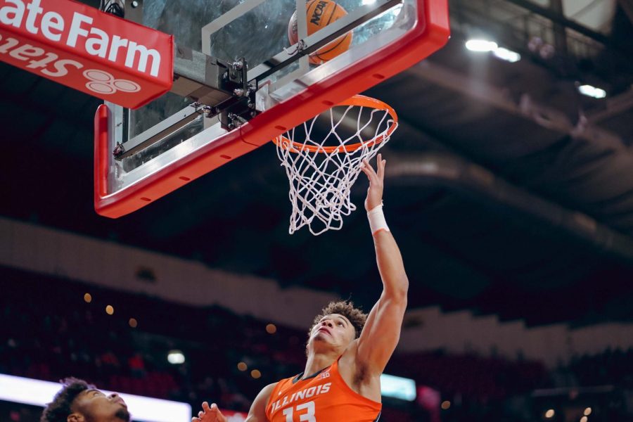 Benjamin+Bosmans-Verdonk+hits+a+layup+during+the+second+half+of+Illinois+81-65+loss+to+Maryland+on+Friday+night.+Bosmans-Verdonk+made+his+first+career+start%2C+while+Alfonso+Plummer+scored+18+points+in+the+loss.