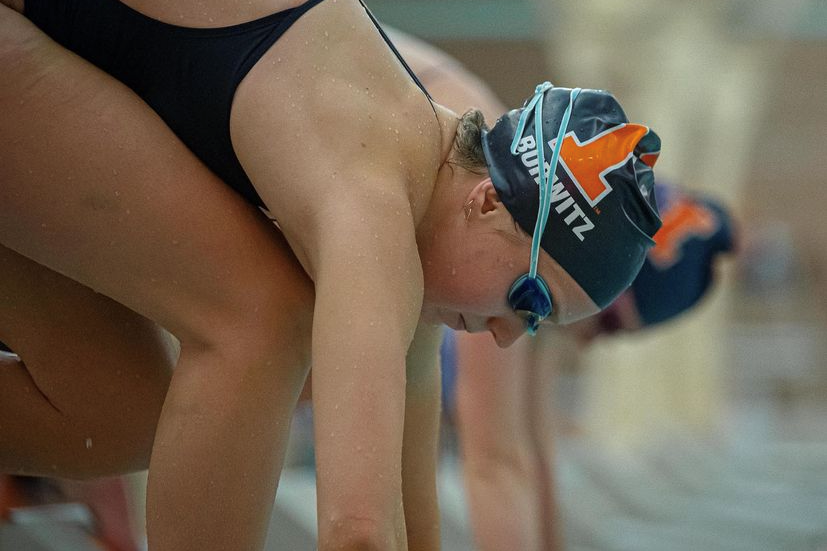 Sophomore Illinois swim & dive Sophia Burwitz gets ready to dive for her event. The Illini lost their last game of the regular season against Purdue 188-111. 