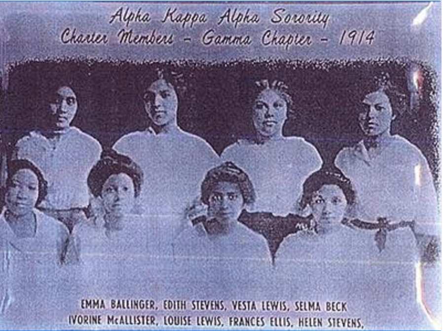 Members of the Alpha Kappa Alpha Sorority at the University of Illinois pose for a photo in 1914. Maudelle Tanner Bousfield was the sixth national president of AKA.