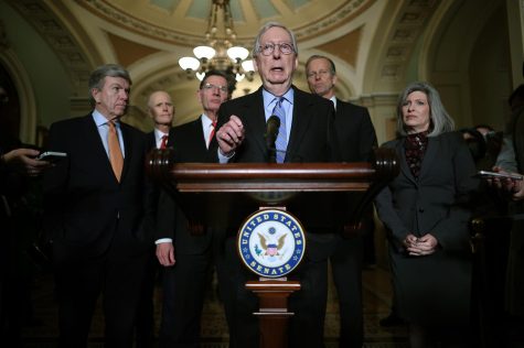Senate Minority Leader Mitch McConnell talks to reporters following the weekly Republican policy at the U.S. Capitol on Nov. 30 in Washington, DC. Senior columnist Andrew Prozorovsky talks about how flawed the American political branches are. 