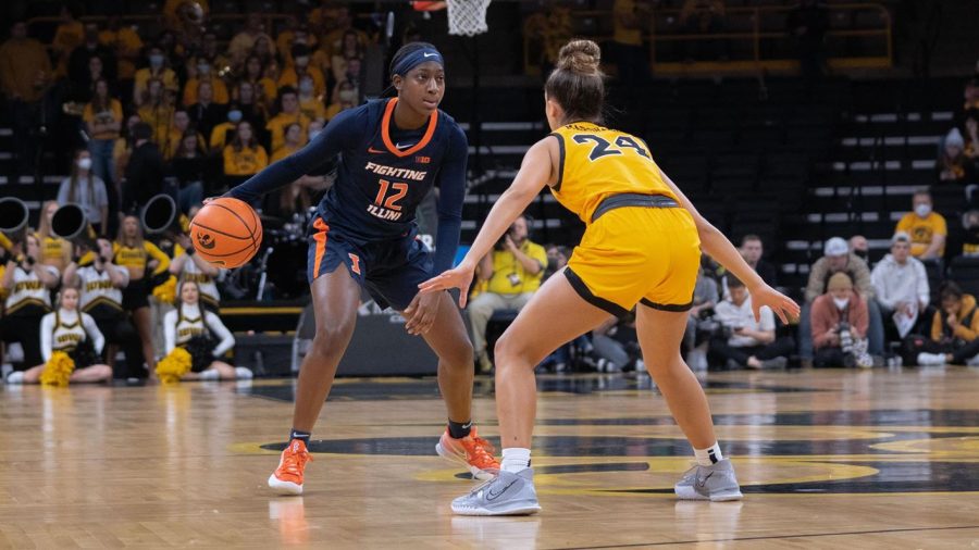 Guard Jayla Oden dribbles the ball during the game against Iowa City on Jan. 24. The Illini lose to the Hawkeyes 82-56. 
