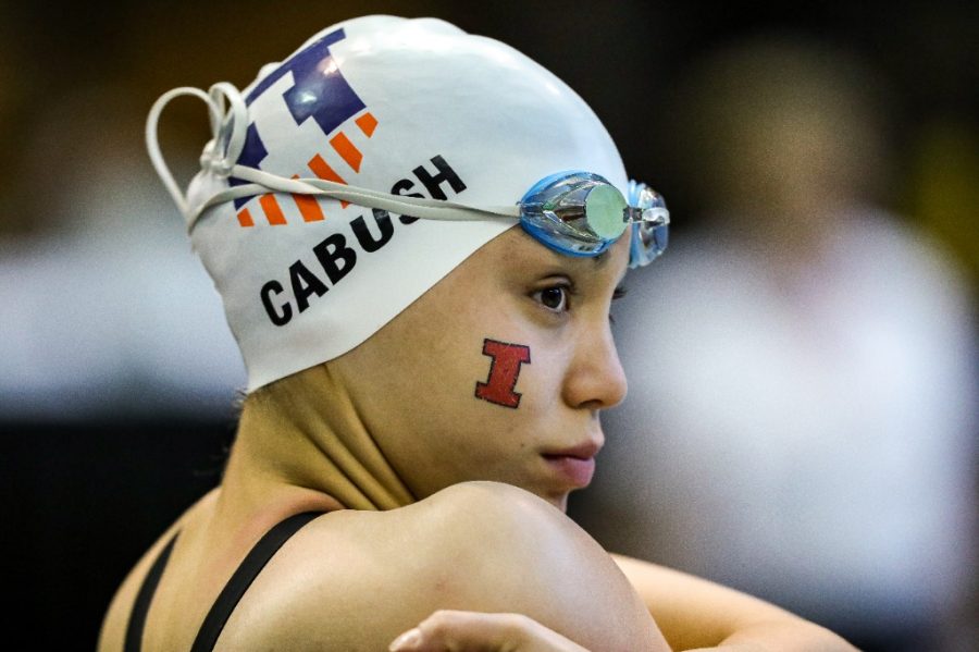 Illinois swim & dive senior Abby Cabush watches her teammates during the 2020 Big Ten Championship on Feb. 26, 2020. The Illini will be on the road going up against rival Purdue on Saturday. 