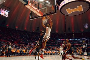 Forward Omar Payne slam dunks the ball during the Maryland game on Jan. 6. The Illini will be on the road against Nebraska on Tuesday. 