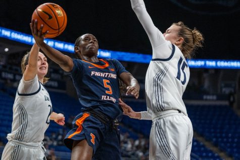 Guard DeMyla Brown performs a lay up during the game against Penn State on Jan. 16. The Illini hope for a win against the Hawkeyes after several losses in the past.  