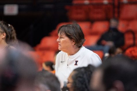 Illinois Womens Basketball head coach, Nancy Fahey, watches from the sideline during the game against Purdue on Jan. 20. The Illini fall 89-67. 
