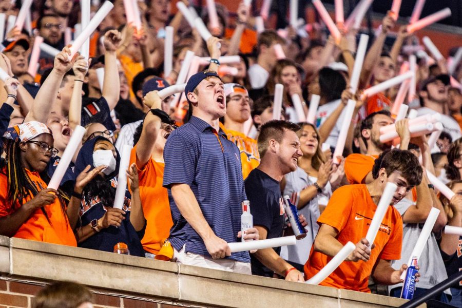 Block I goes crazy during the game against Maryland on Sept. 17. Senior columnist Noah Nelson believes that football games gives students the best game day experience. 