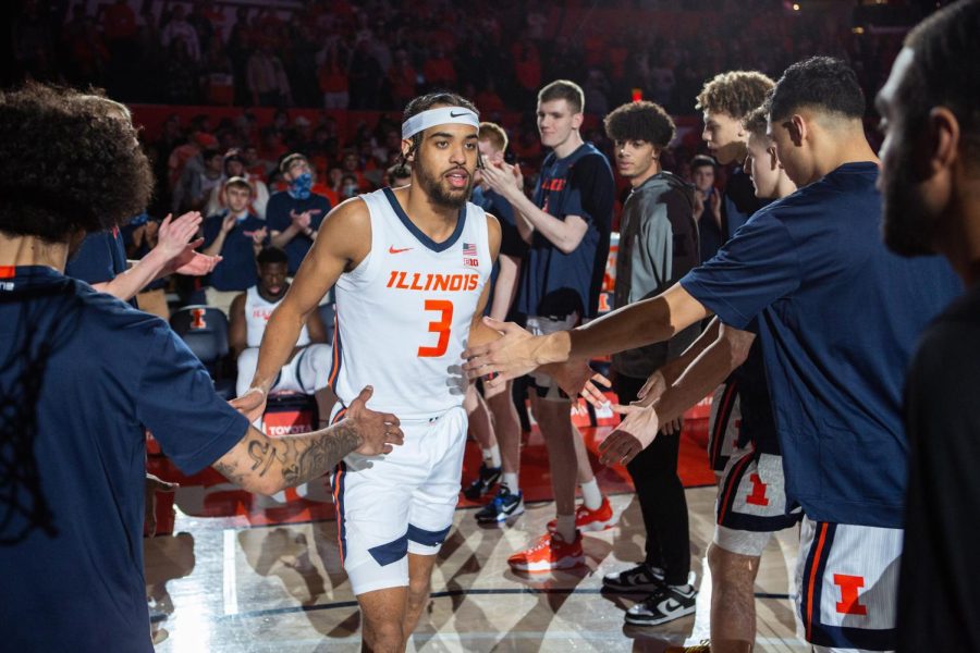 Guard Jacob Grandison gets introduced for the game against Wisconsin on Feb. 2. The Illini will be at the State Farm Center against Ohio State on Thursday. 