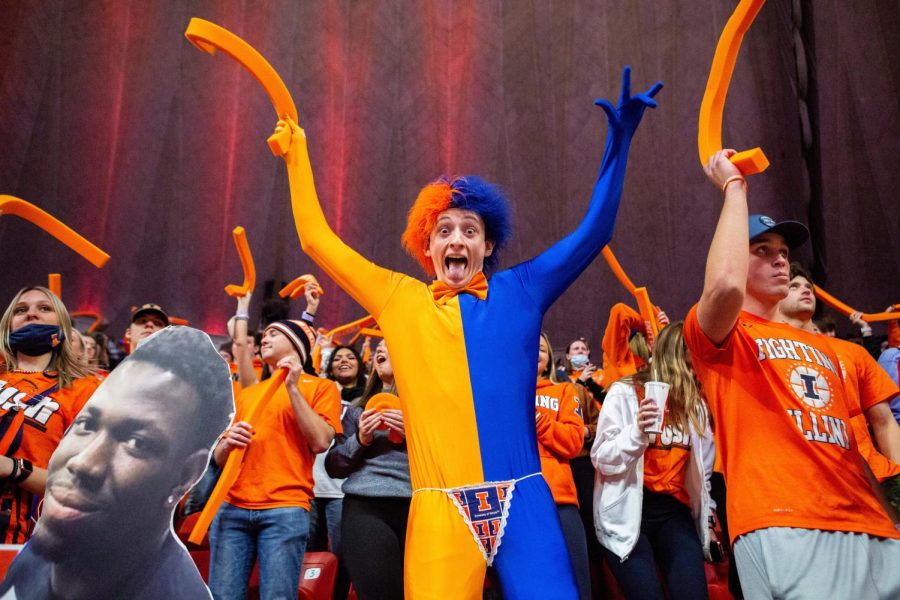 Senior in Engineering, Charlie Foster, gets pumped up in the student section during the game against Wisconsin on Feb. 2. Senior columnist Matthew Krauter believes that the Orange Krush seating set up crushes school spirit. 